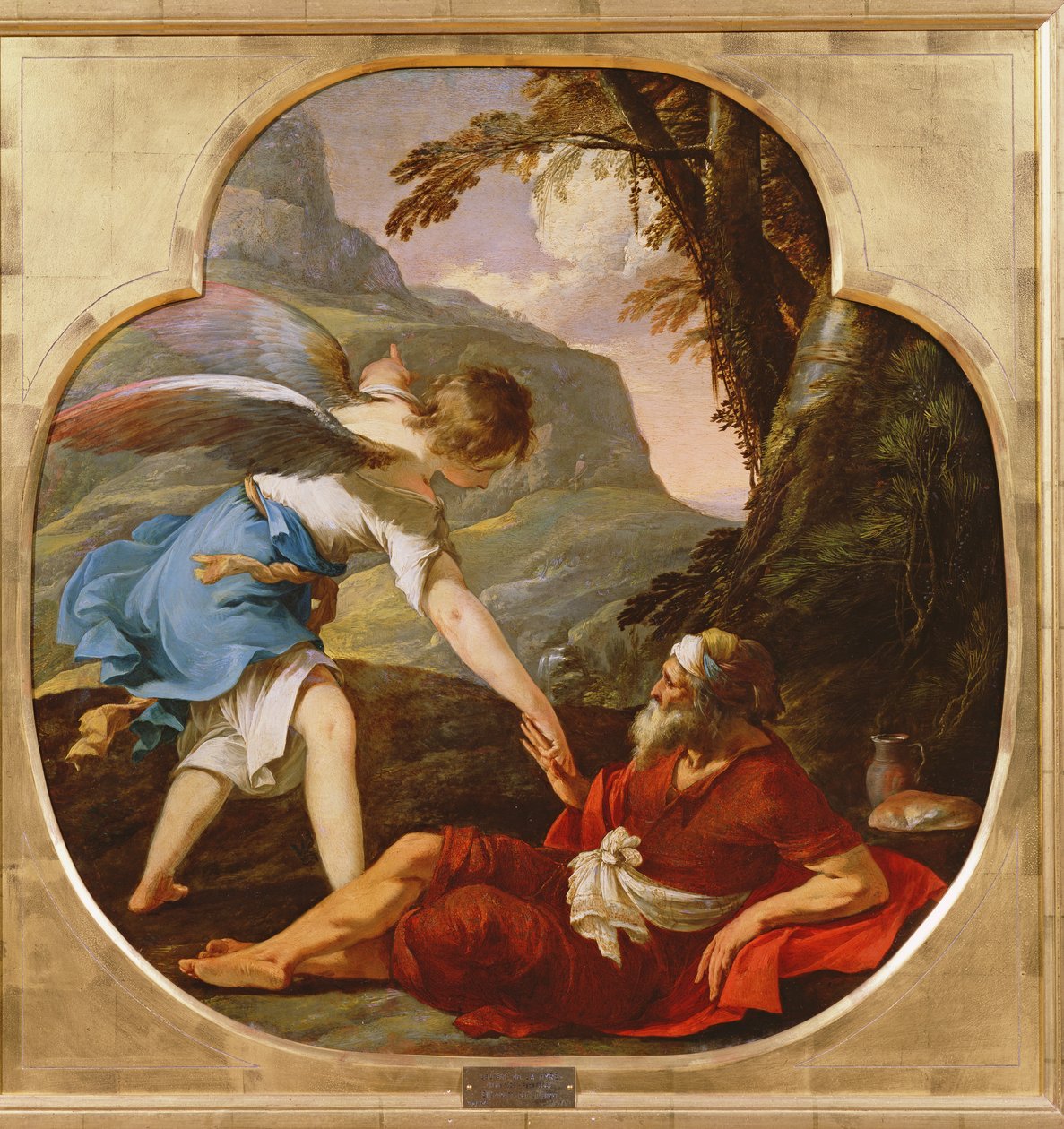 Eliáš zachráněn andělem, cca 1630 (olej na mědi) od Laurent de la Hyre