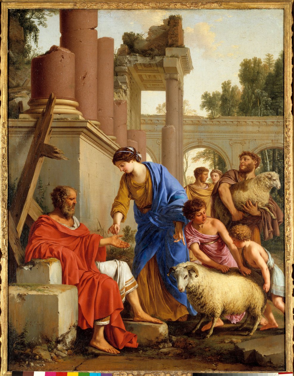 Job je obnoven ve svém majetku Bůh dělá práci prosperující poté, co byl zasažen maha. Obraz Laurenta de La Hyre (1606-1656) od Laurent de la Hyre