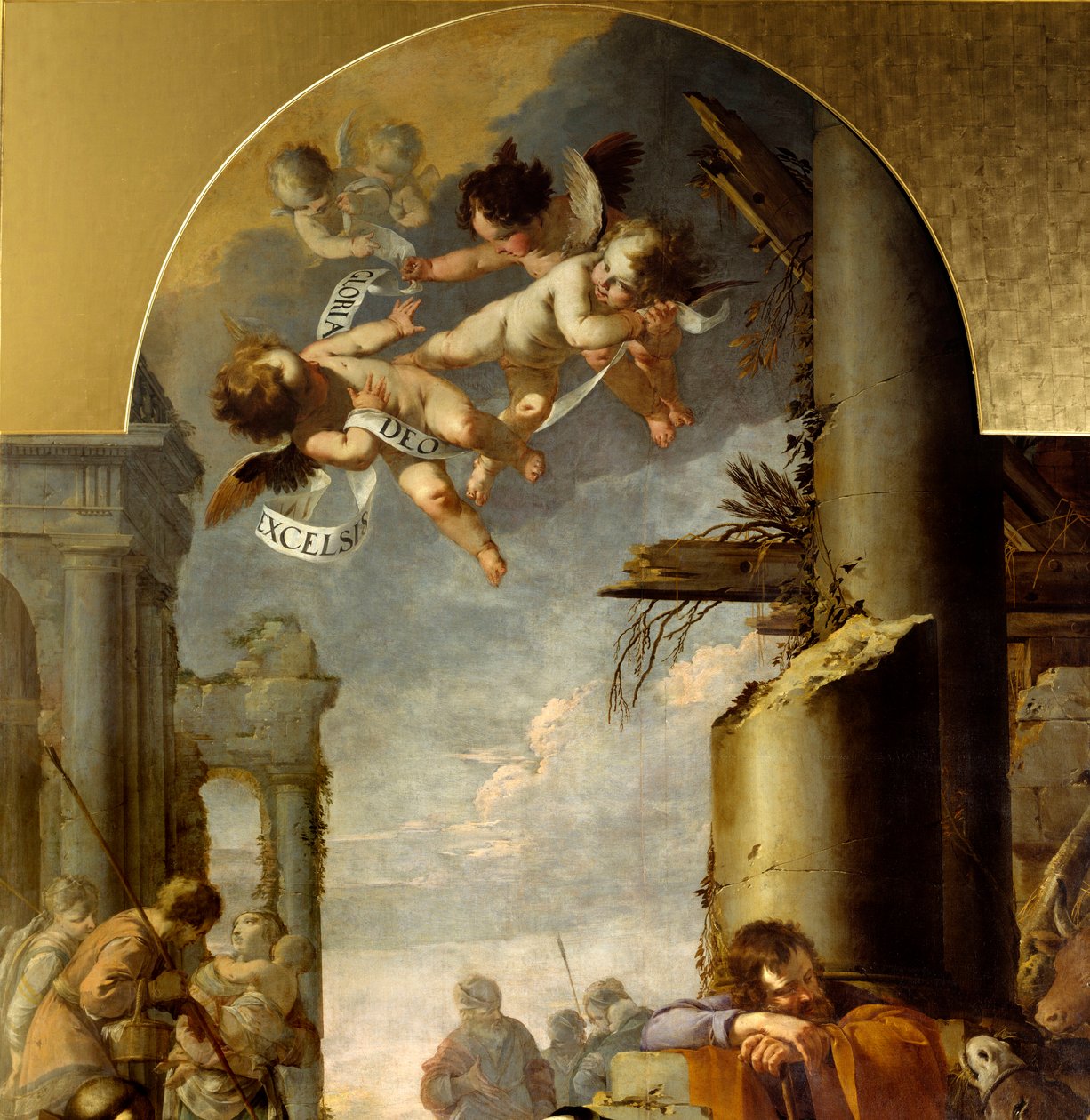 Klanění pastýřů Detail představující anděly. Obraz od Laurenta de la Hyre (Laurent de la Hire od Laurent de la Hyre
