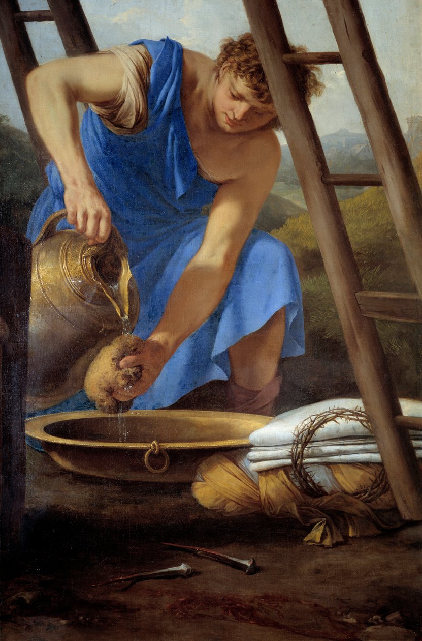 Detail sestupu kříže zobrazující houbu namočenou v octě od Laurent de la Hyre