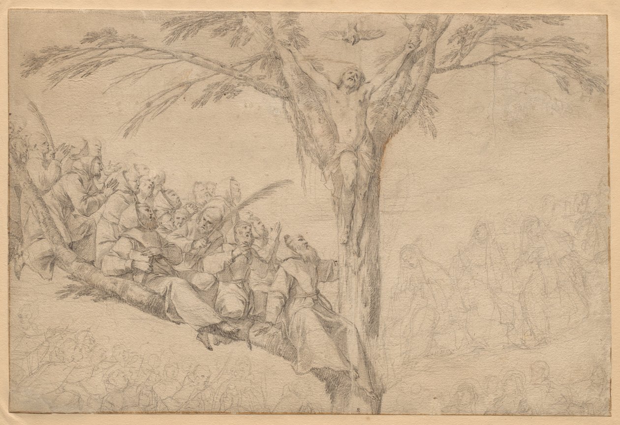 Ukřižovaný Kristus jako strom života s mnichy a jeptiškami, c. 1639. od Laurent de la Hyre
