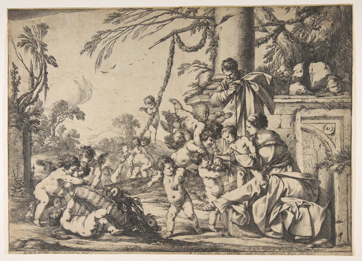 Panna a Ježíšek obsluhovaný anděly, 1640. od Laurent de la Hyre