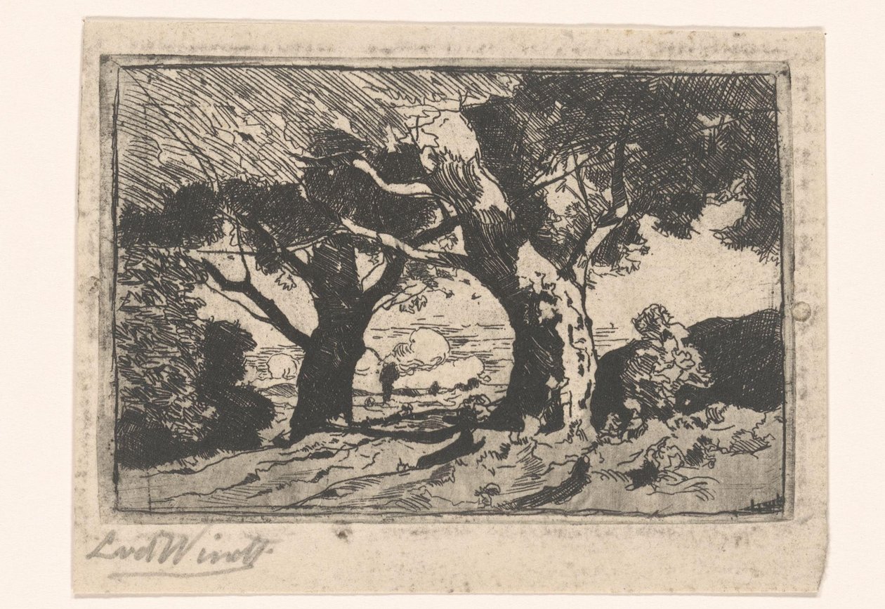 Krajina se dvěma velkými stromy od Laurent van der Windt (signed by artist)