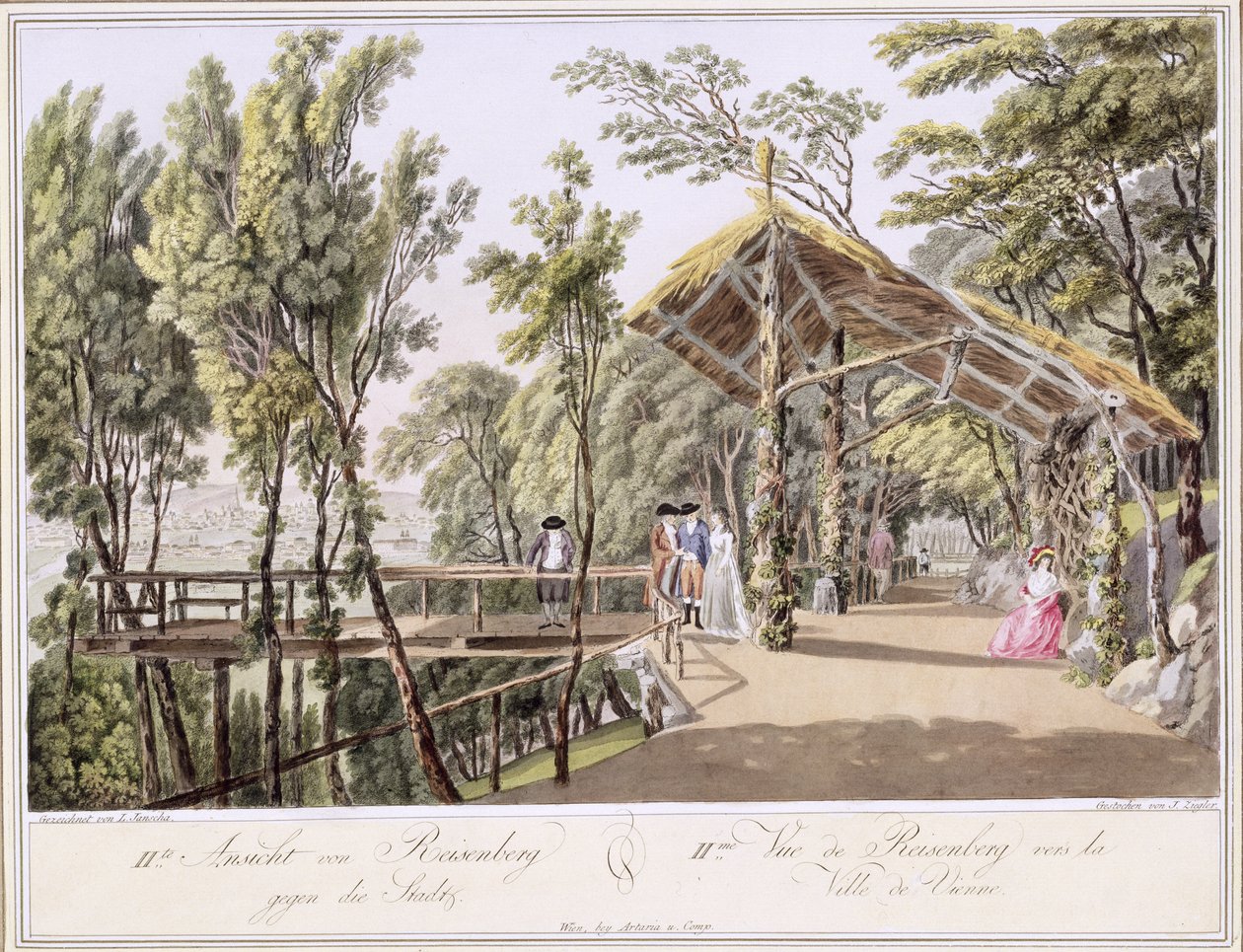 Pohled na Reisenbergovy zahrady poblíž města Vídně, vyrytý Johannem Zieglerem (asi 1750-1812) od Laurenz Janscha