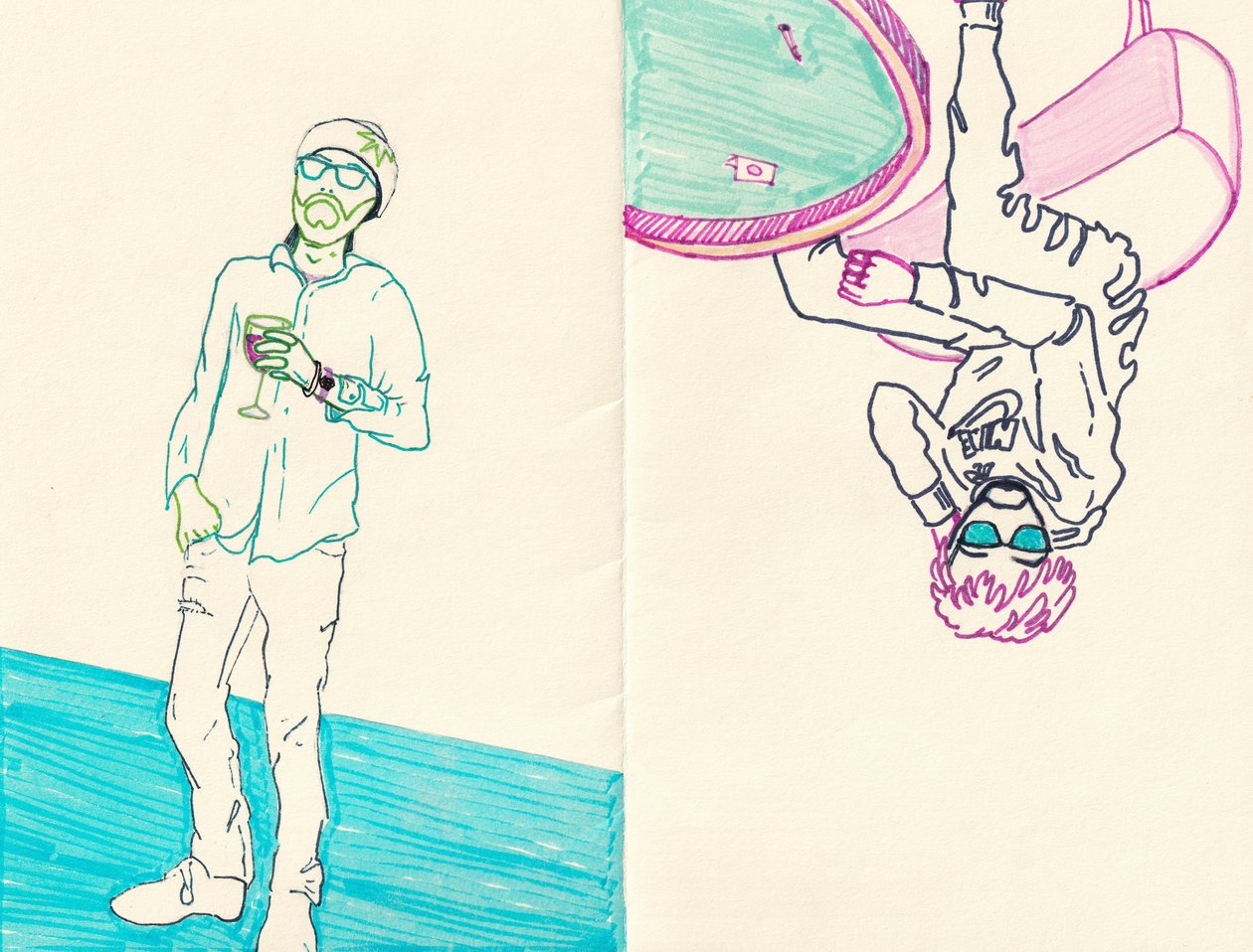 double trouble, 2024 (fixem na tónovaném papíře) od Laurie Michaels