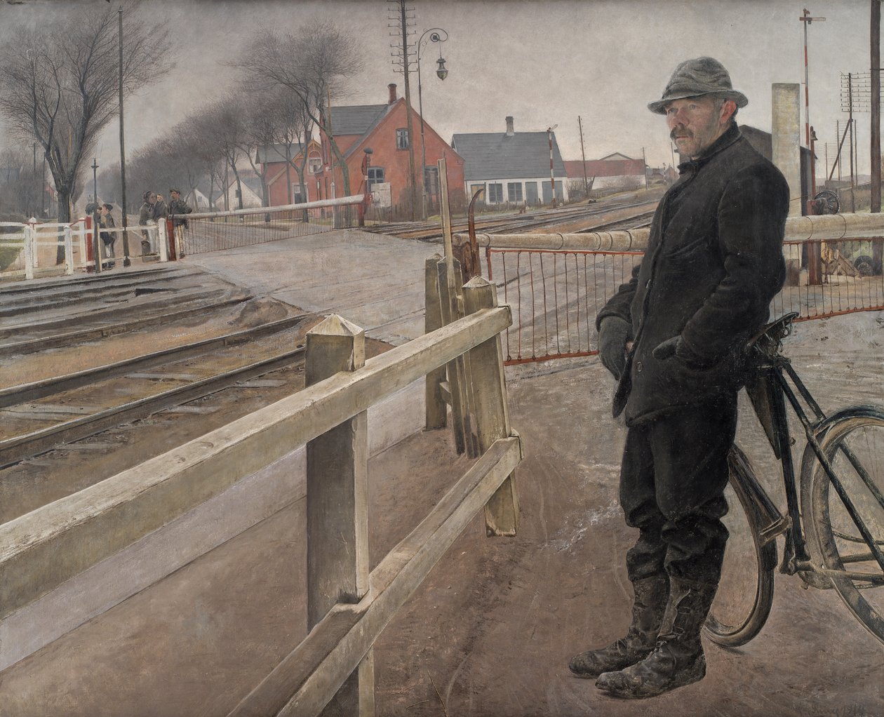 Čekání na vlak. Úrovňová křižovatka u Roskilde Highway, 1914. od Laurits Andersen Ring