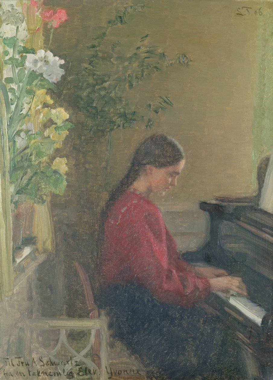 Umělcova dcera Yvonne hraje na klavír, kolem roku 1905 (olej na plátně) od Laurits Regner Tuxen