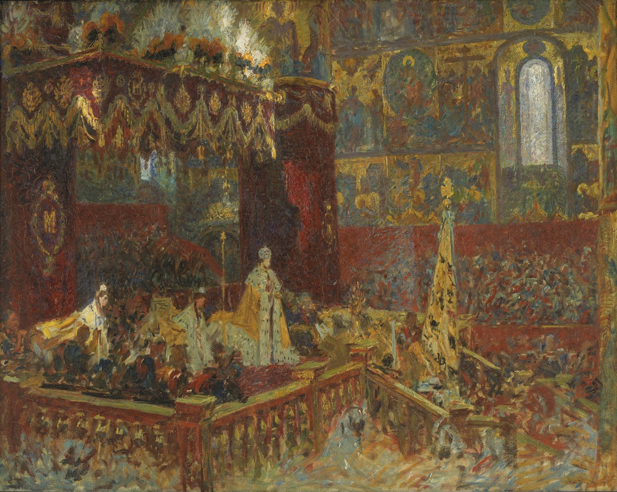 Korunovační ceremonie cara Nikolaje II v Moskvě. Skica od Laurits Regner Tuxen