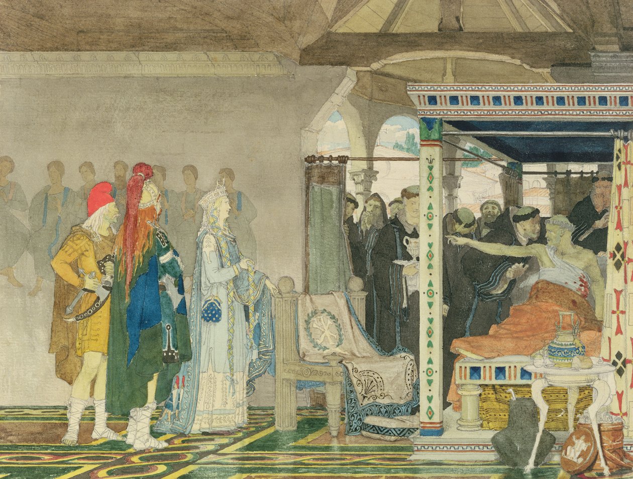 Fredegonda u smrtelné postele Praetextatus od Lawrence Alma Tadema