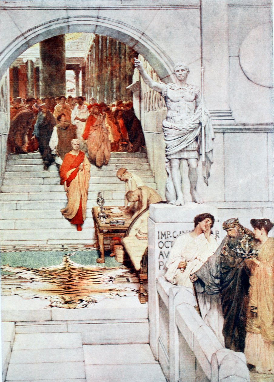 Návštěva Agrippy u Augusta, ilustrace z „Hutchinsonových dějin národů“, 1915 od Lawrence Alma Tadema