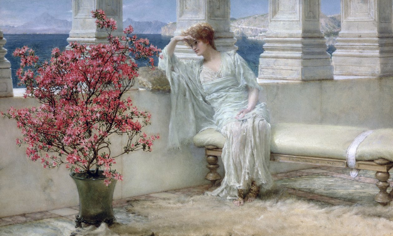 "Její oči jsou s myšlenkami a jsou daleko", 1897 od Lawrence Alma Tadema