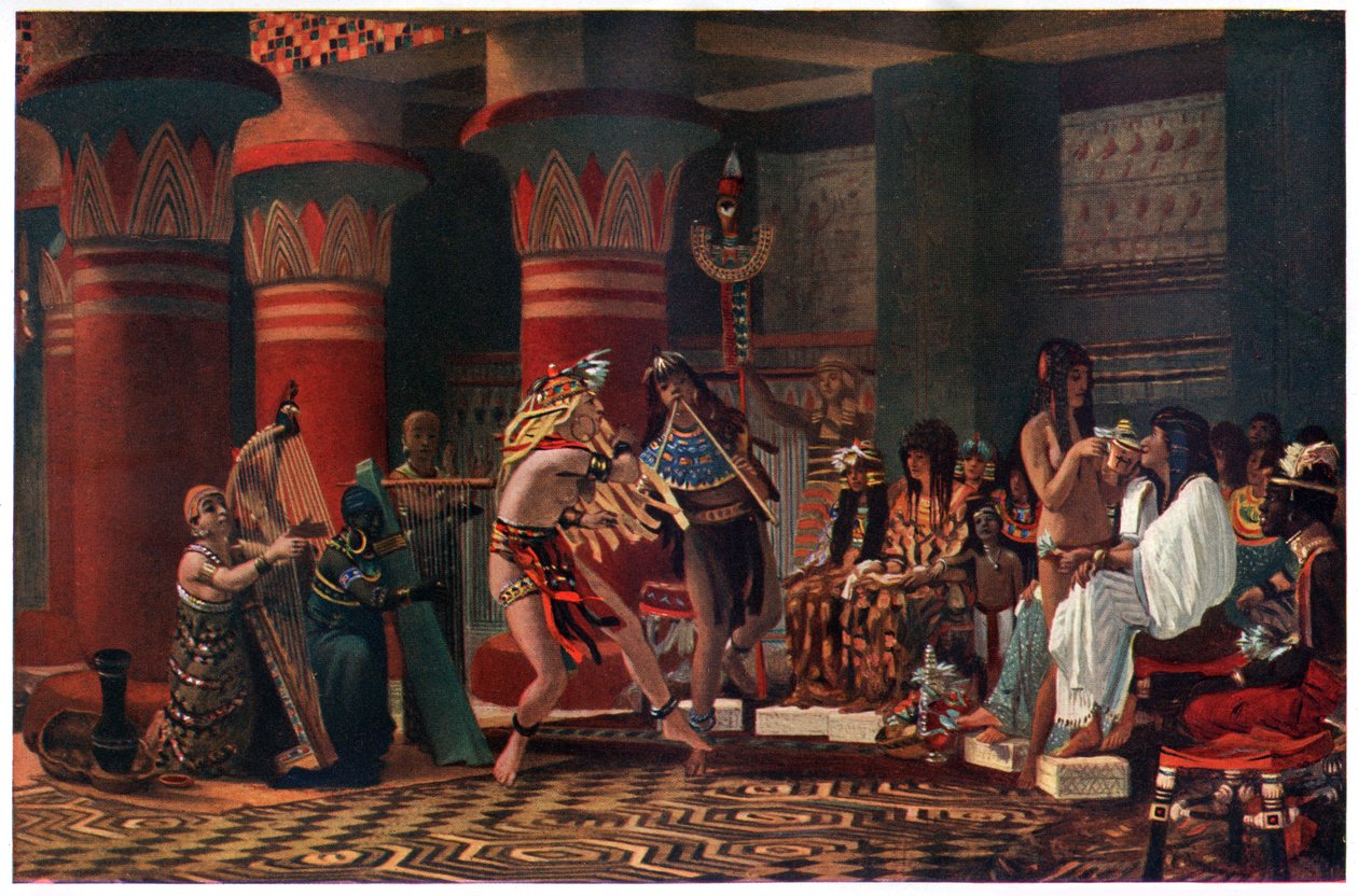 Zábava ve starověkém Egyptě před třemi tisíci lety, ilustrace z „Egyptského mýtu a legendy“, vydané nakladatelstvím Gresham Publishing, Co. od Lawrence Alma Tadema