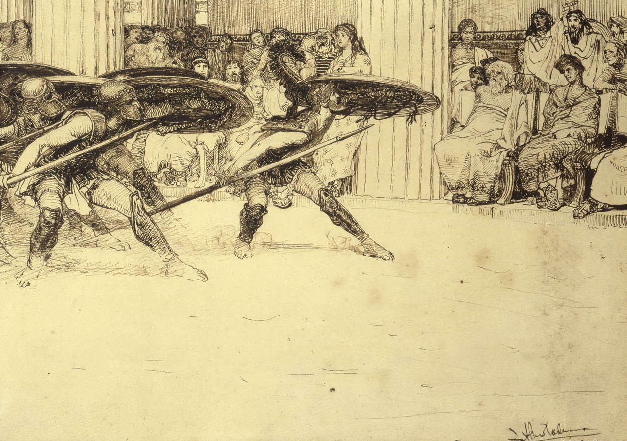 Pyrrhův tanec, kolem roku 1886 od Lawrence Alma Tadema