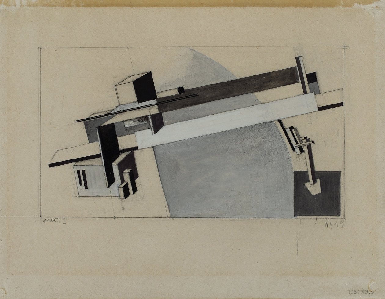 Prounská studie 1A (Proun S. K.) most od Eliezer Markowich Lissitzky