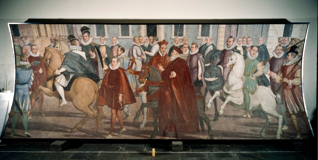 Dóže Giacomo Durazzo Grimaldi vedl kardinála Francesca Pacheca po ulicích Genes v roce 1574 (freska od Lazzaro Tavarone