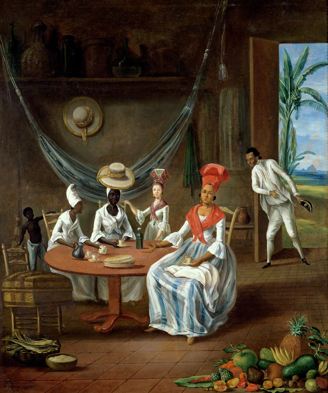 Mulatka se svou bílou dcerou navštěvovaná černoškami v jejich domě na Martiniku, 1775 od Le Masurier