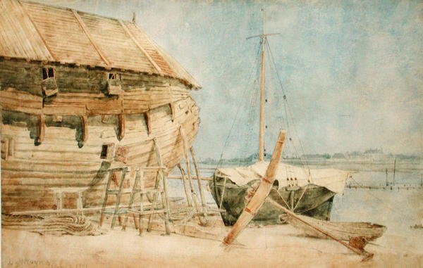 Lodě na pláži podél Seiny, Paříž od Le Moyne