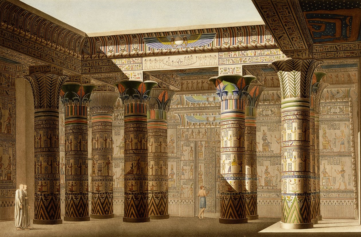 Portico of the Grand Temple of Philae, Nubia, c.1809-1812 (barevná rytina) od Le Pere (after)