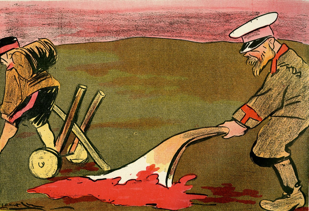 The Plow of Civilization - Ruští vojáci brázdí zkrvavená bojiště. 1904 (litho) od Leal de Camara