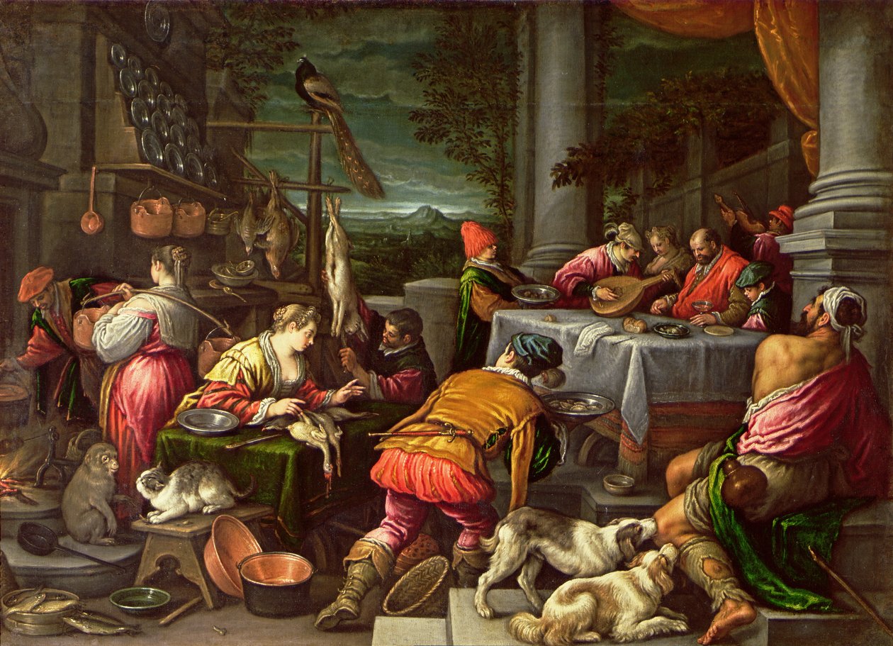 Bohatý muž a Lazar, 1590-95 od Leandro da Ponte Bassano