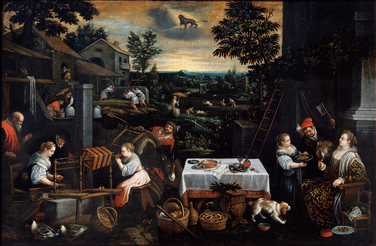 července ze série The Seasons, konec 16. nebo začátek 17. století od Leandro Bassano