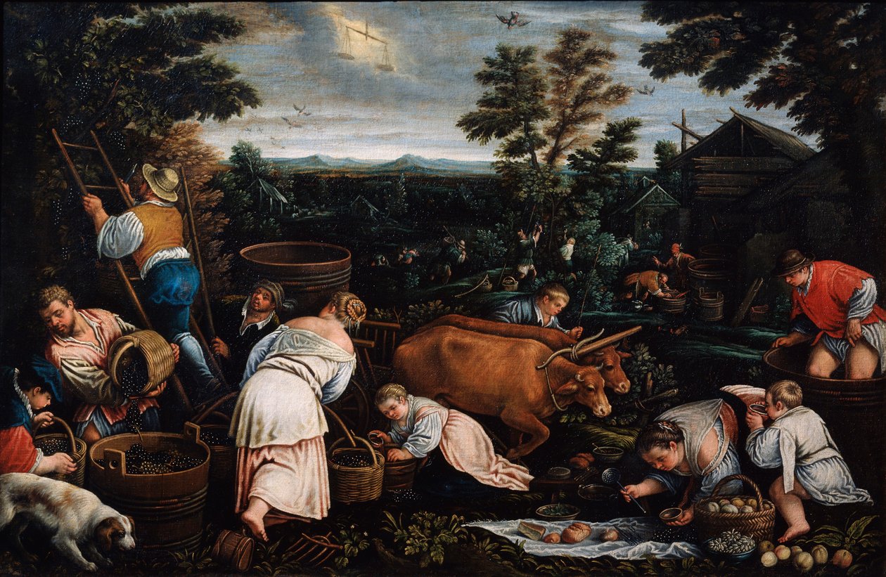 Září ze série The Seasons, konec 16. nebo začátek 17. století od Leandro Bassano