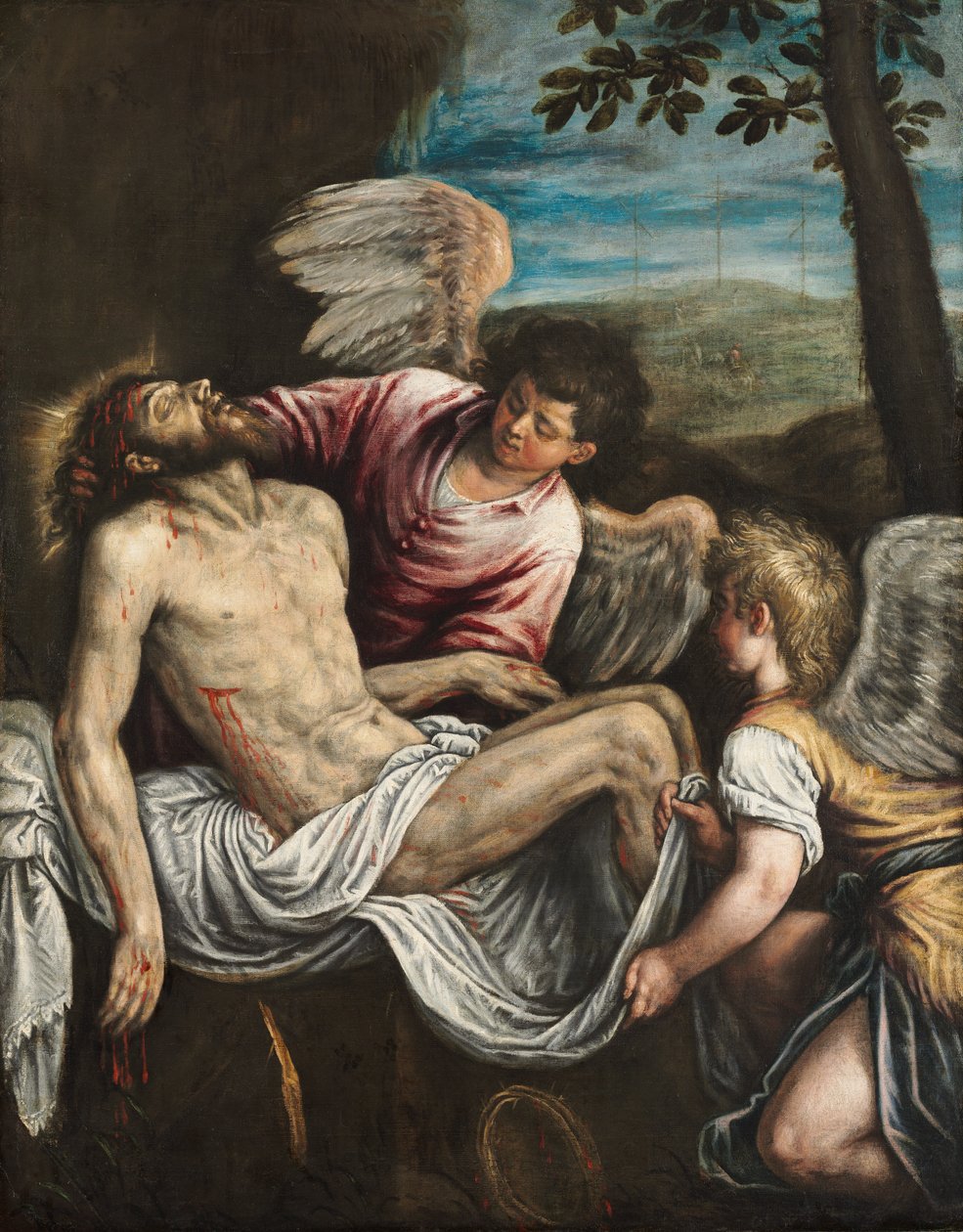 Mrtvý Kristus s anděly od Leandro Bassano