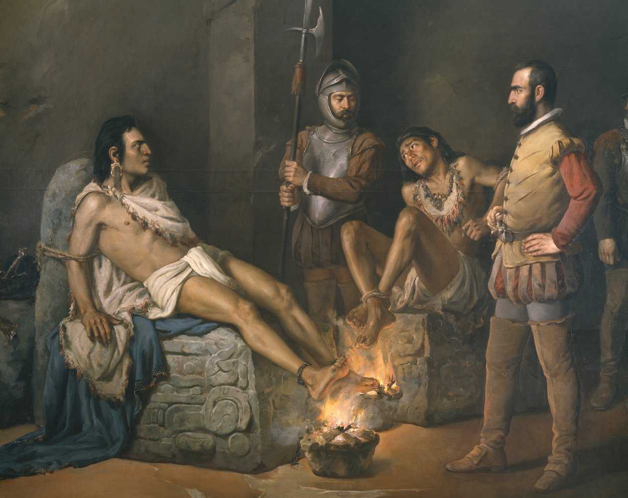 Mučení Cuauhtemoc (1497-1525) 1893 (detail) (olej na plátně) od Leandro Izaguirre