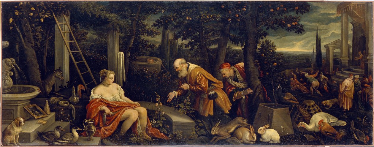 Susanna a starší. Obraz Leandro Bassano (1557-1622), olej na plátně, kolem roku 1580. Italské umění (Benátky) od Leandro da Ponte Bassano