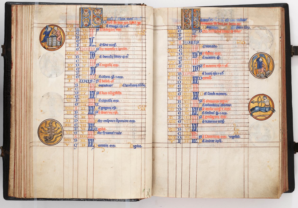 Lewisův žaltář, úvodní strana s kalendářem na říjen a listopad, asi 1225-50 (tempera na pergamenu) od Leber Group