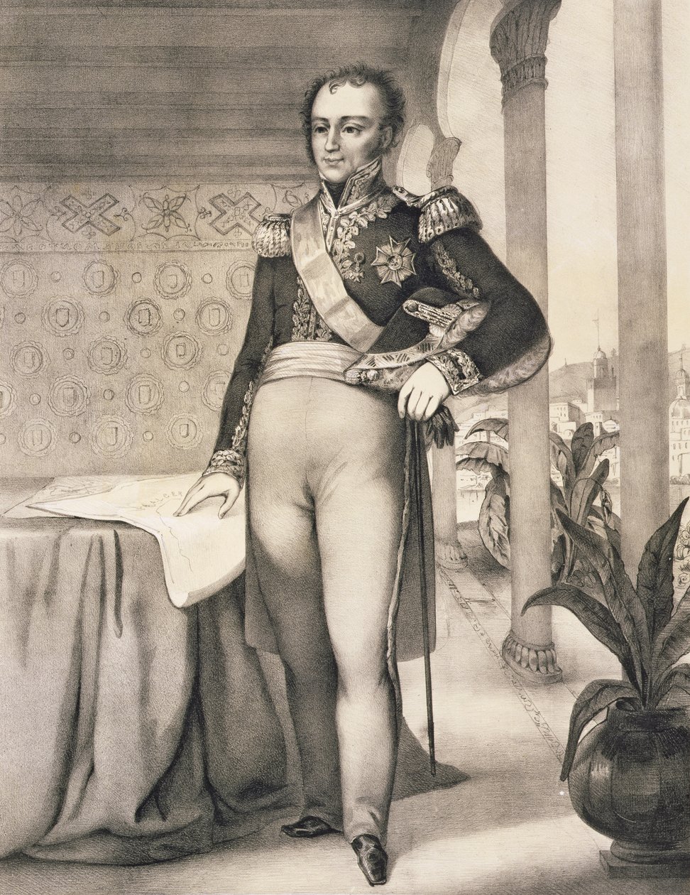 Portrét hraběte de Bourmont (1773-1846), vrchního velitele expedice do Afriky, ze svazku připomínajícího francouzské expediční síly, které v roce 1830 dobyly Alžír od Leberthais
