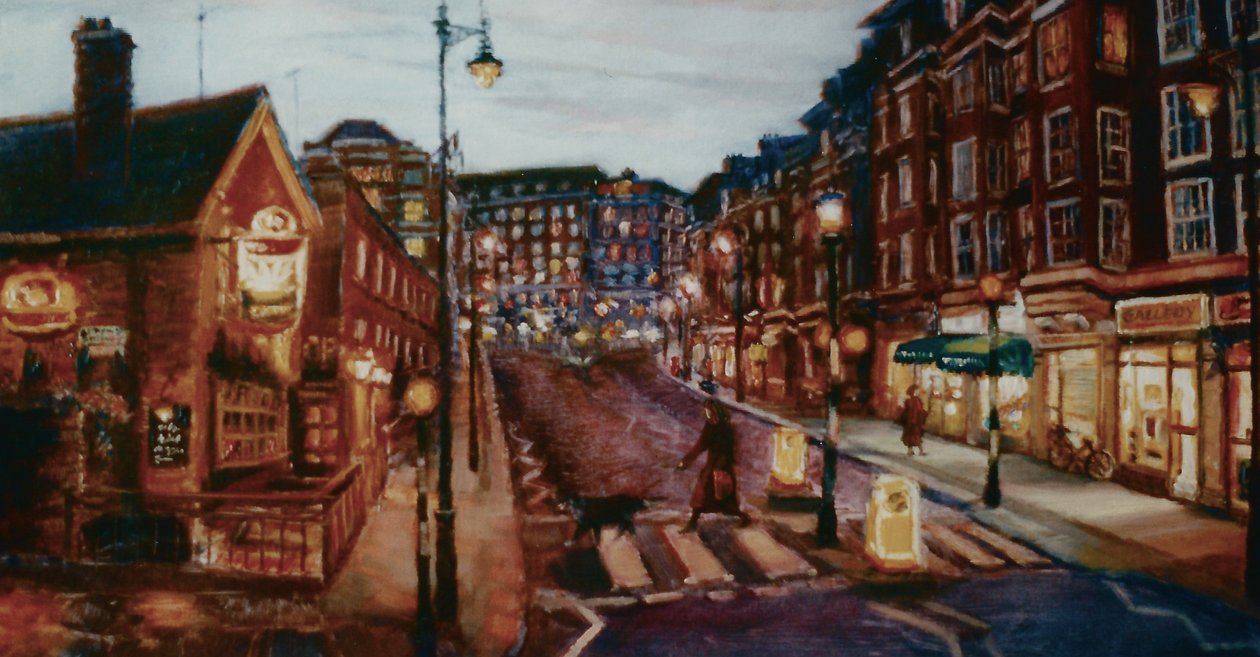 Ebury Bridge Rd. 2001 (olej na papíře) Večerní ulice Pimlico od Lee Campbell