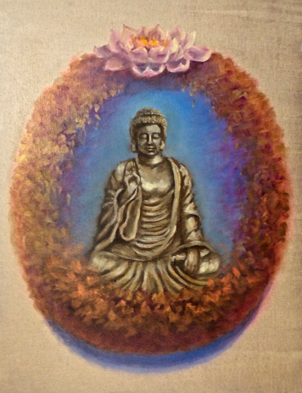 Mír - Buddha, 2024 (olej na plátně) od Lee Campbell