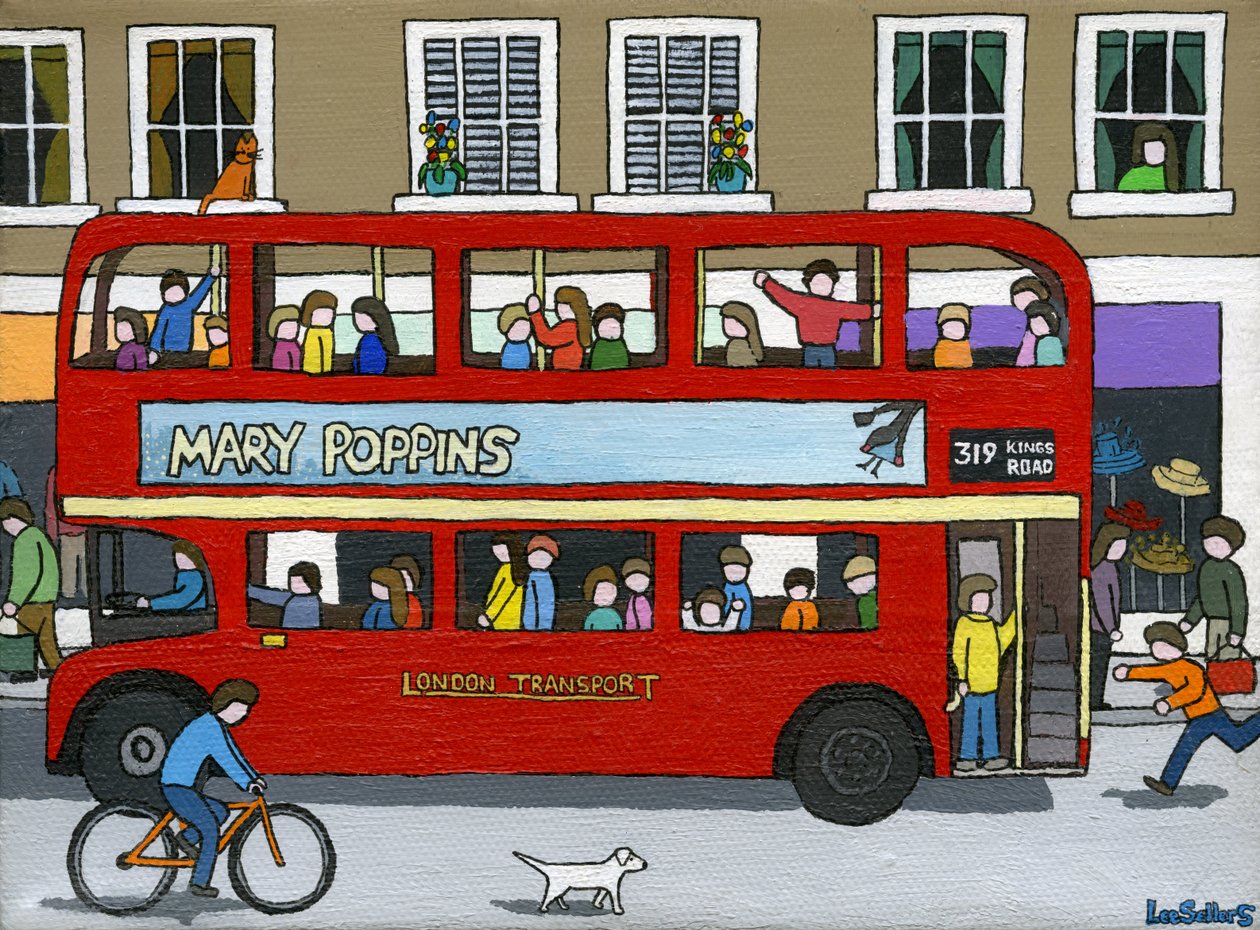 London Bus, 2015 (akryl a inkoust na plátně) od Lee Sellers