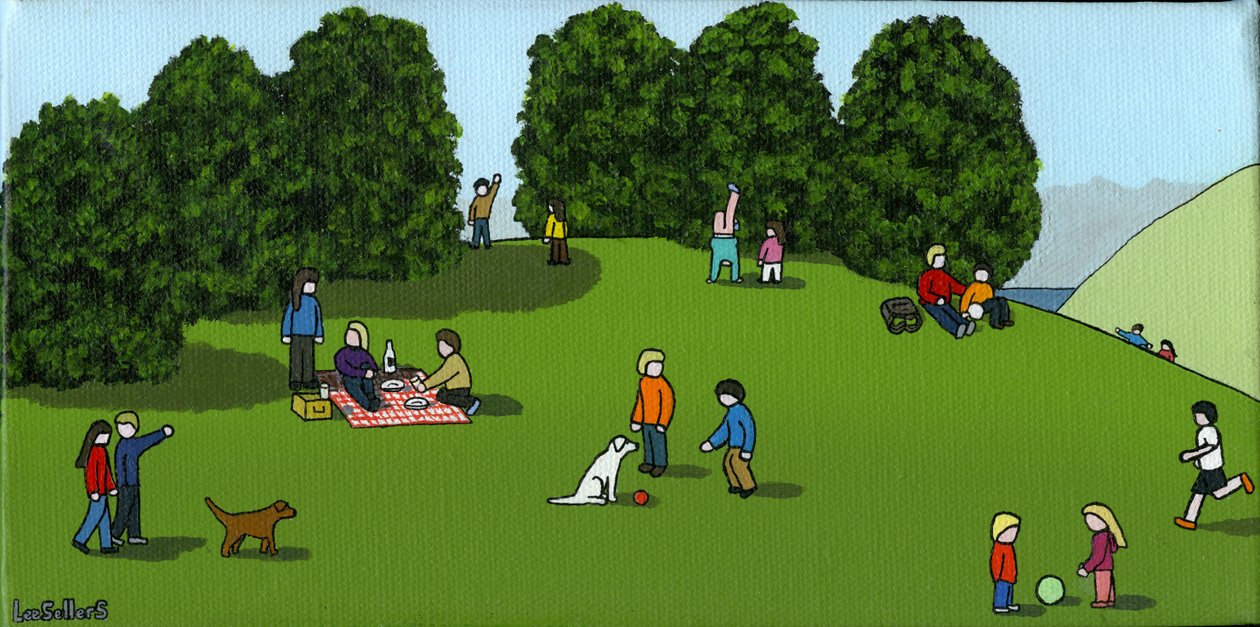 Piknik na kopci, 2015 (akryl a tuš na plátně) od Lee Sellers