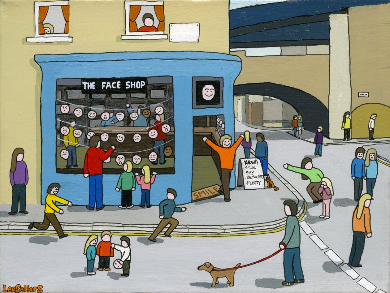 The Face Shop, 2015, (Akryl a inkoust na plátně od Lee Sellers