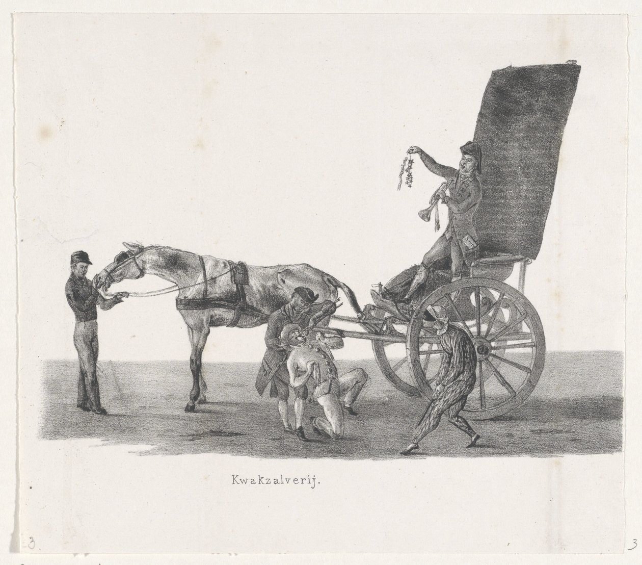 Sjees s kvákáním, 1835 šarlatánství (název na předmětu) Jednotlivá vystoupení, která výstupy drží H.H. Studenti Leidsche Hoogeschool dne 9. února: 1835, uzavřeno (název série na objektu) od Leendert Springer (I)