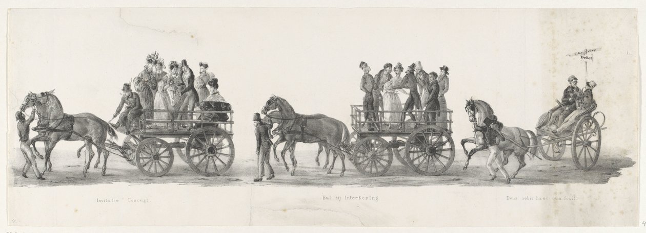 Pozvánka na koncert, ples a opilí studenti, 1835 Pozvánka na koncert / Ples na Inteekening / Deus nobis haec otia fecit (název na objektu) Jednotlivá vystoupení, která výstupy drží H.H. Studenti Leidsche Hoogeschoo od Leendert Springer (I)