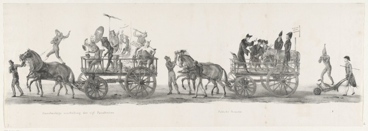 Pět fakult a veřejná podpora, 1835 Symbolické znázornění pěti fakult / Veřejná propagace (název na objektu) Jednotlivá vystoupení, která výstupy drží H.H. Studenti Leidsche Hoogeschool dne 9. února: 1 od Leendert Springer (I)