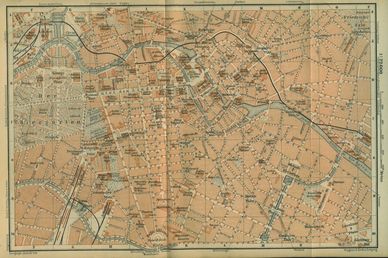 Mapa Berlínského centra, z cestovního průvodce Baedeker