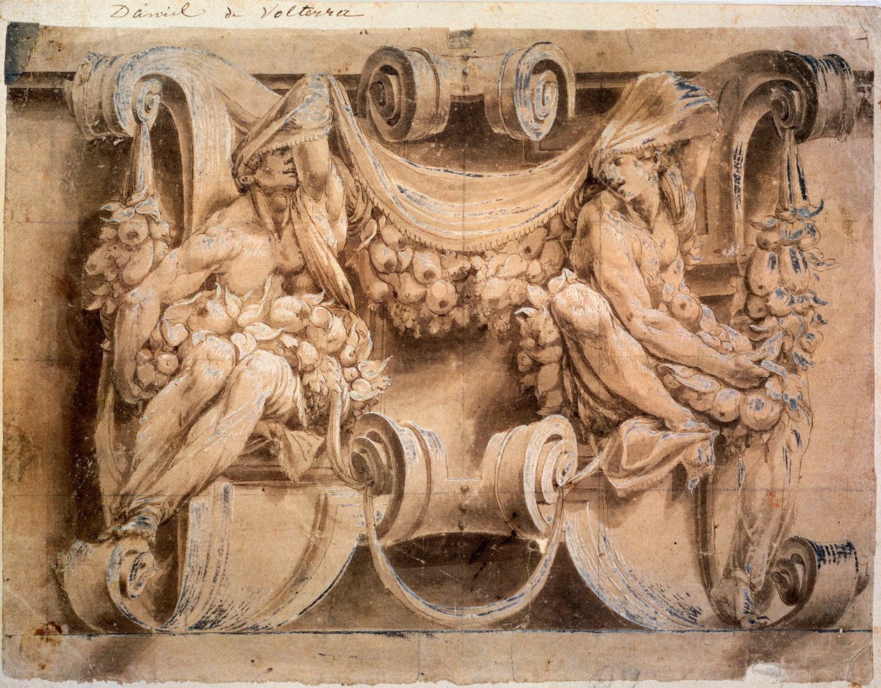 Skica pro vlys se dvěma kariatidy, 1546-1554. od Lelio Orsi da Novellara