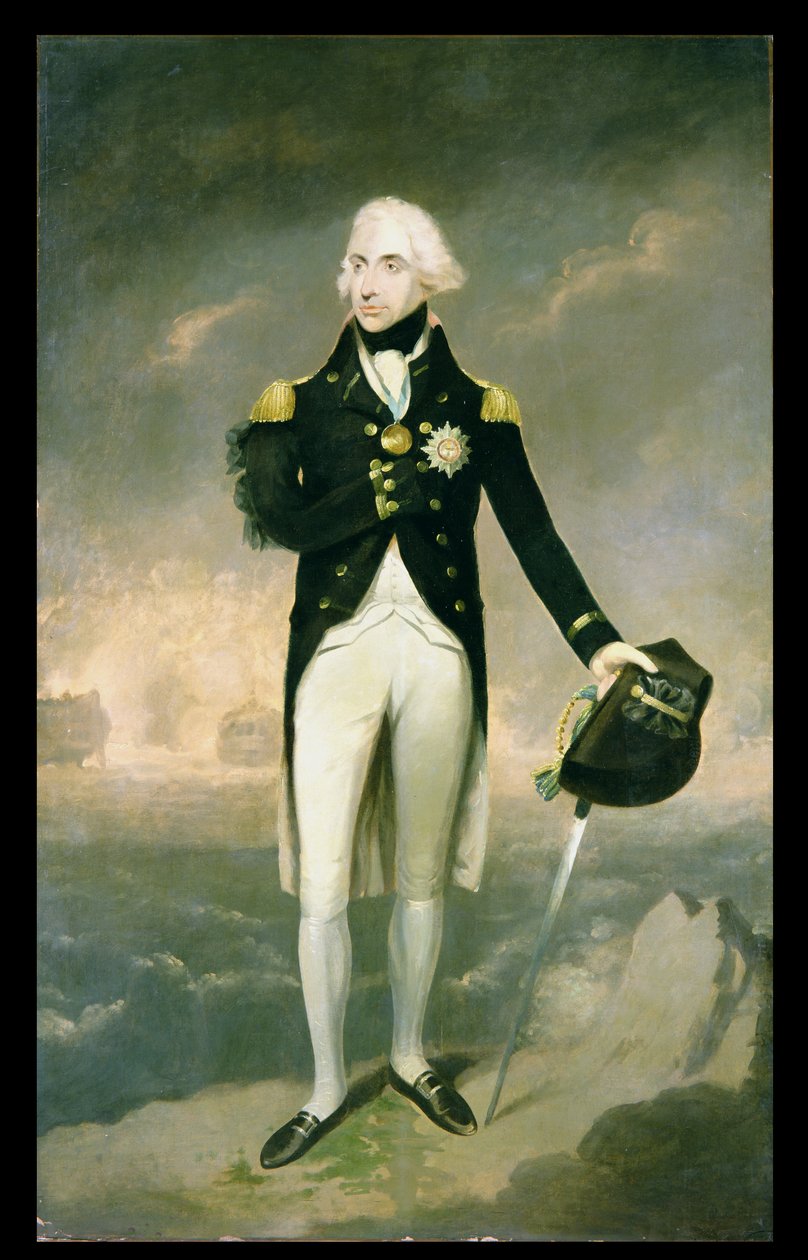 Portrét lorda Nelsona se Santa Cruz za ním od Lemuel Francis Abbott