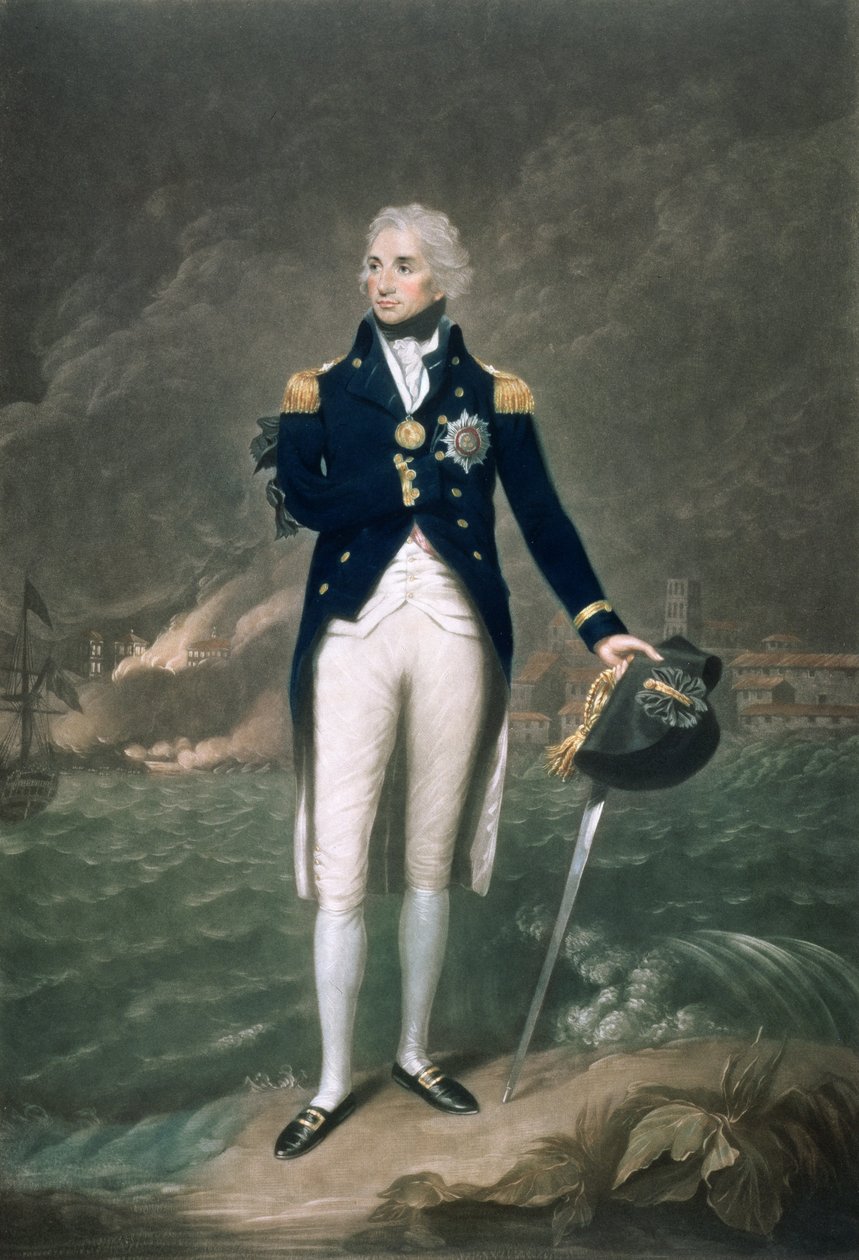 Sir Horatio Nelson, K.B., kontradmirál Modré, vyryl a vydal William S. Barnard (1774-1849), pub. 1798 (barevné lito) od Lemuel Francis Abbott
