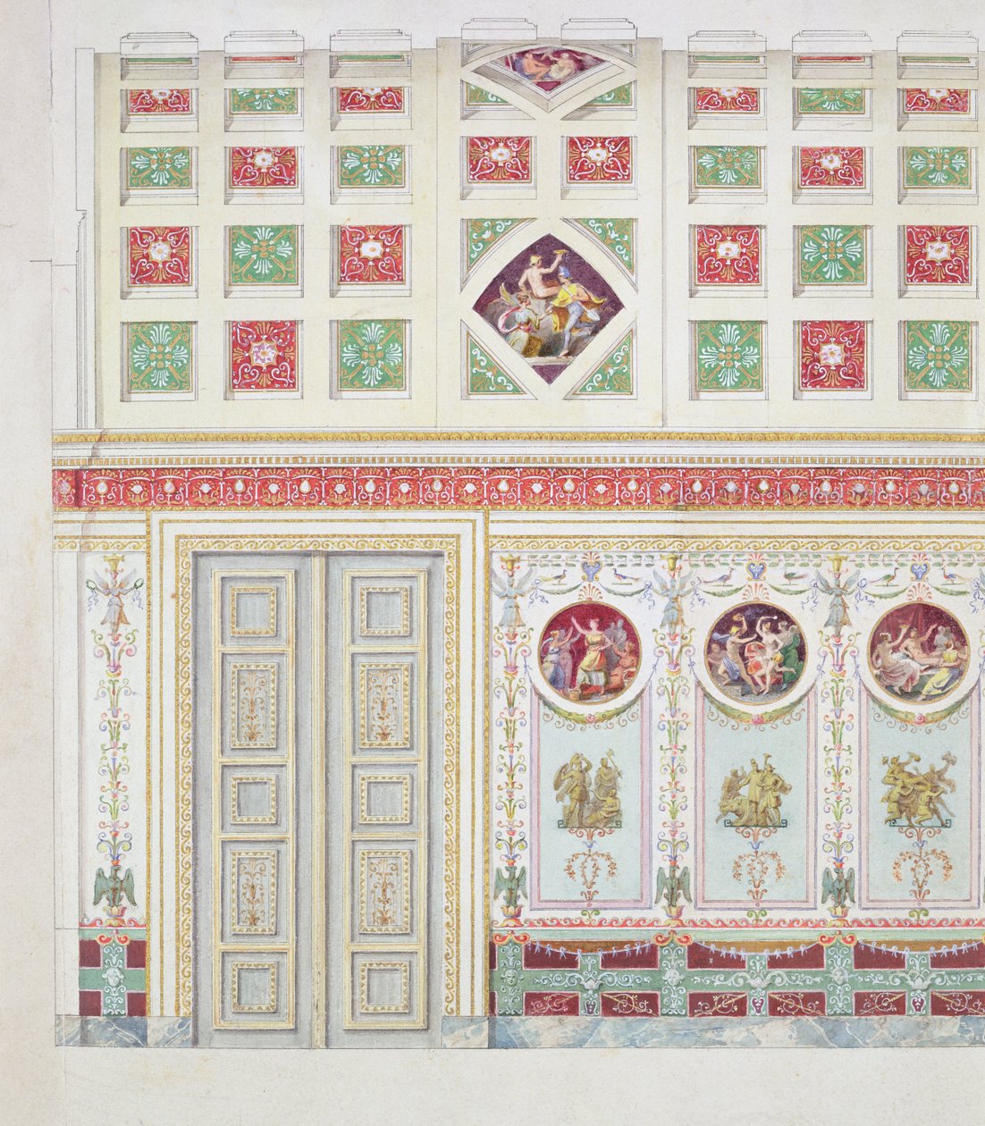 Design pro psací místnost Ludwiga I. v rezidenci v Mnichově, 1826 (wc a plátkové zlato na papíře) od Leo von Klenze