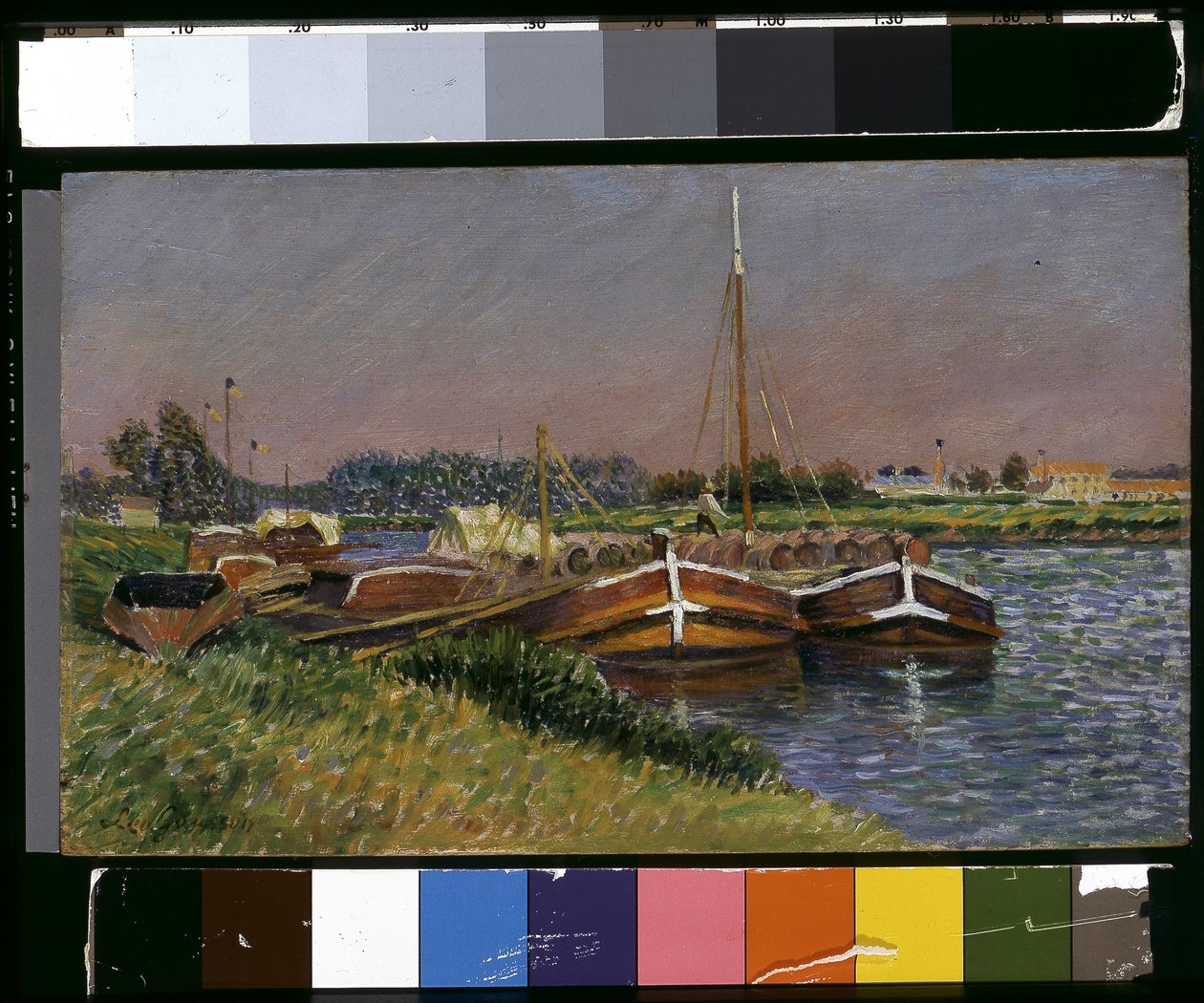 Barges On The Marne At Lagny (olej na dřevě) od Leo Gausson