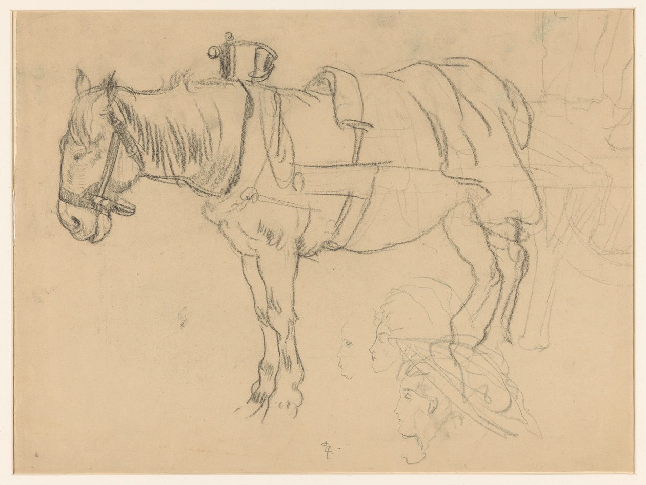 Koně tažené a hlavy studie od Leo Gestel (signed by artist)