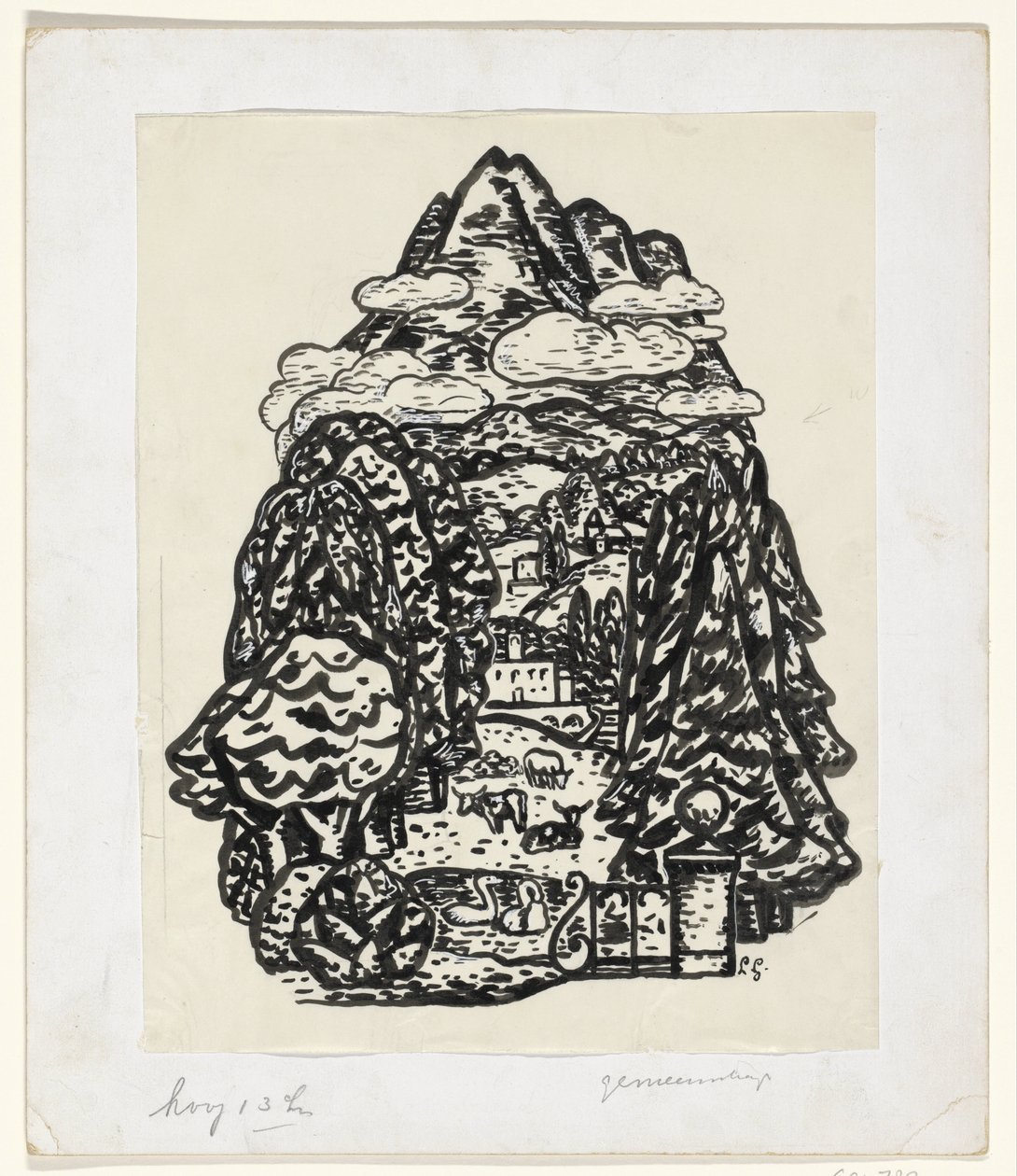 Horská krajina se stromy a dobytkem od Leo Gestel (signed by artist)