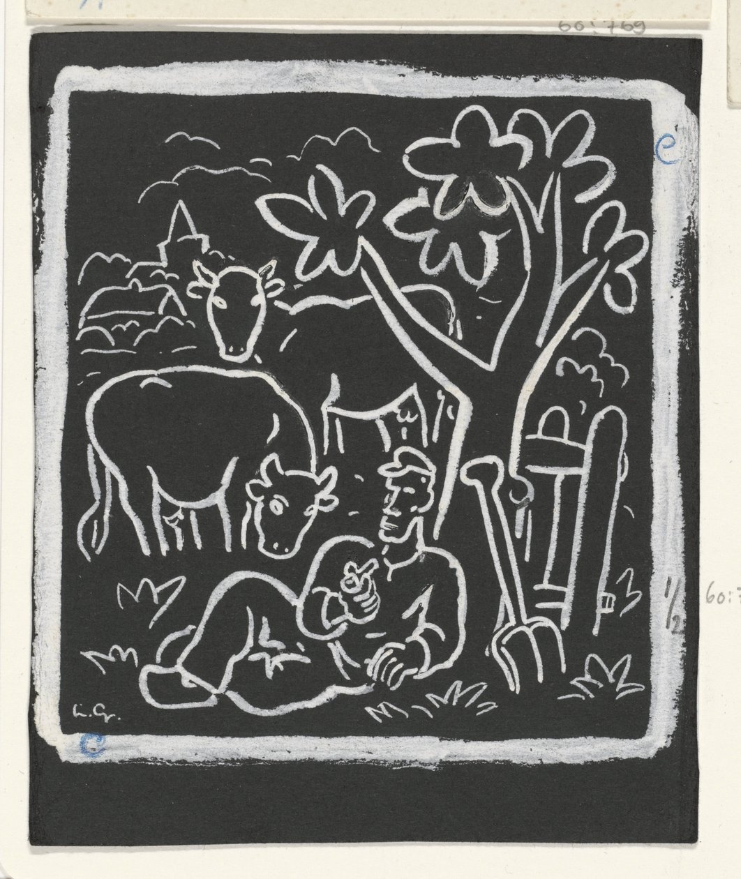 Farmář odpočívá pod stromem na louce s krávami od Leo Gestel (signed by artist)