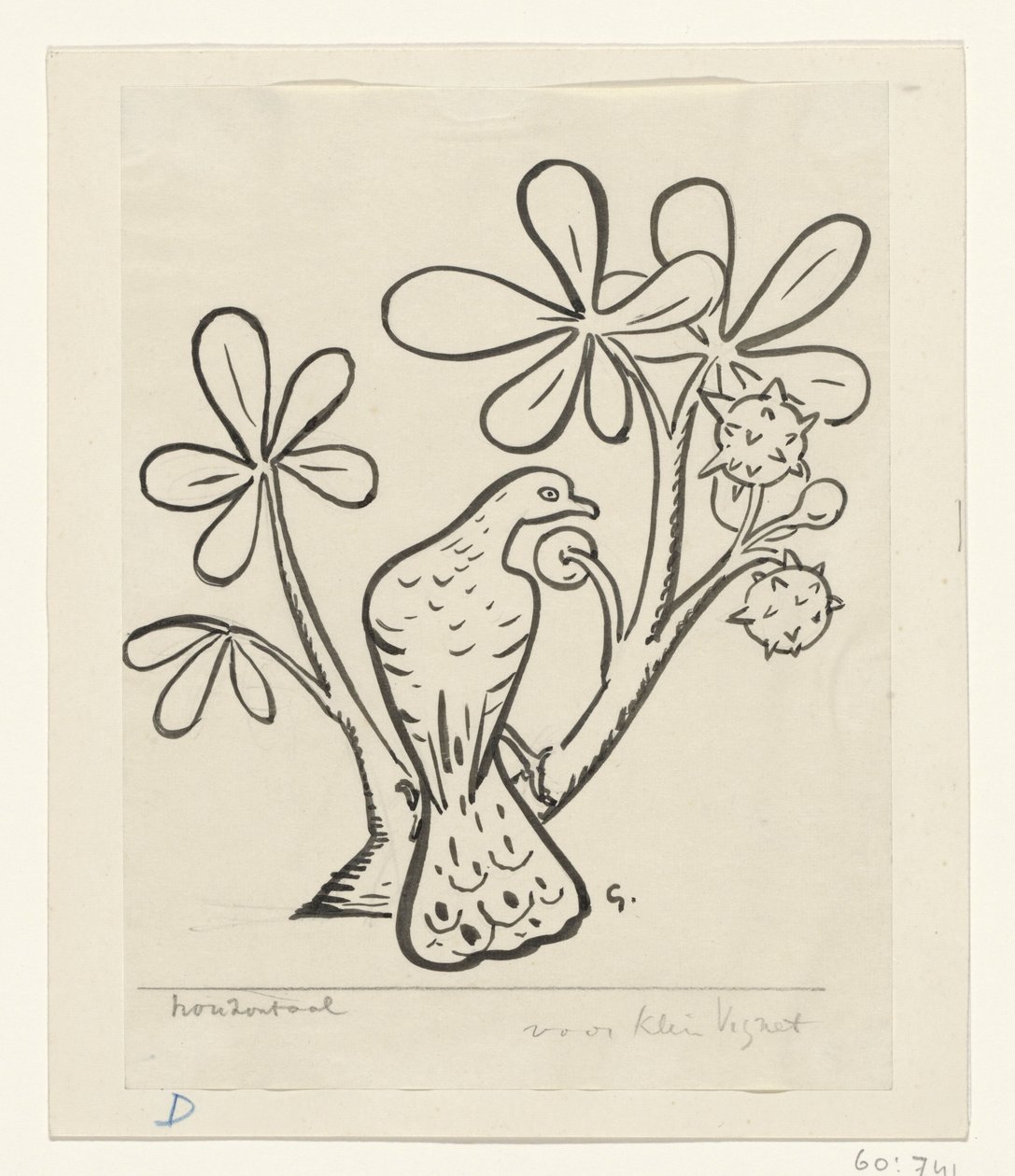 Holubice na větvi kaštanu od Leo Gestel (signed by artist)