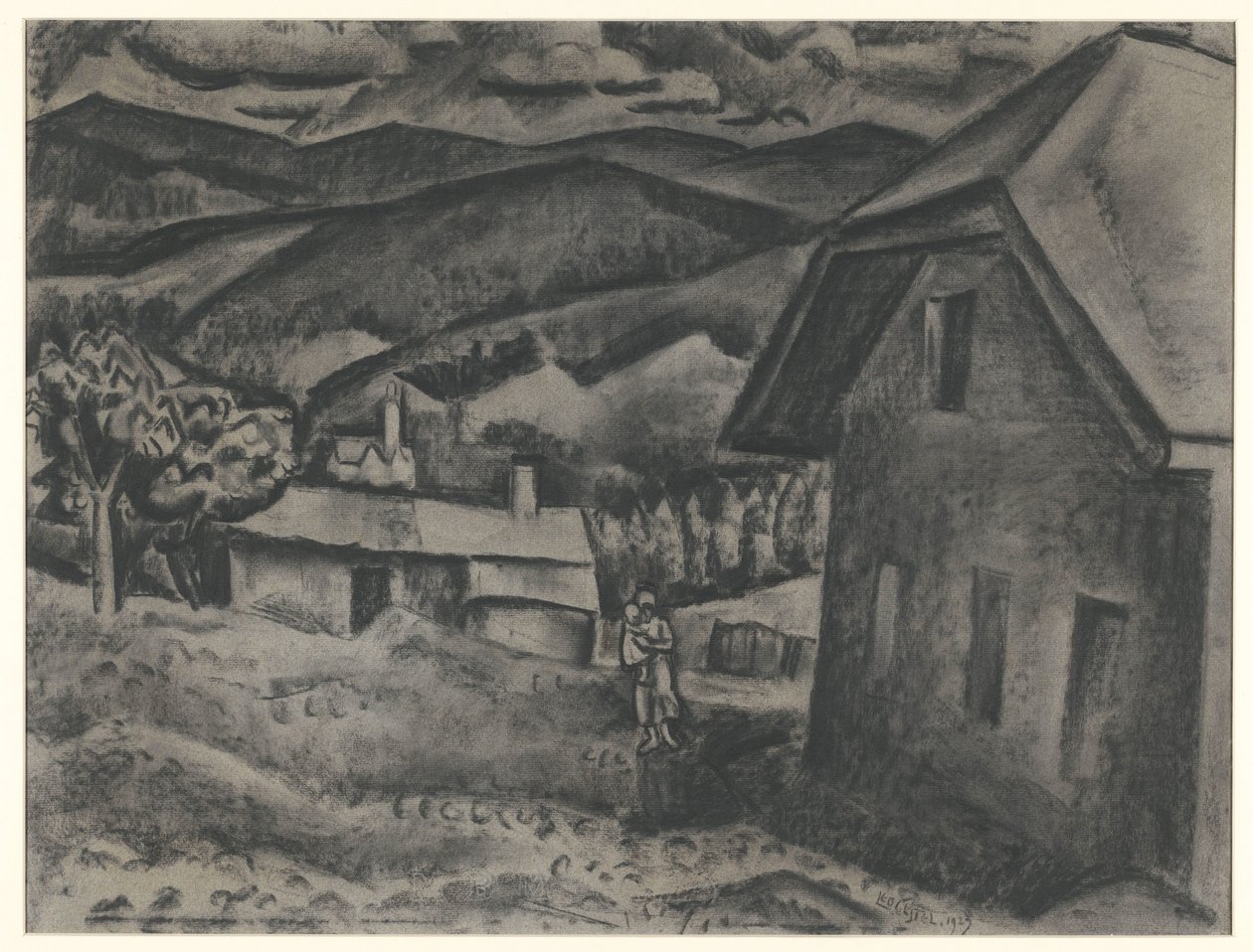 Krajina s ženou s dítětem před domem od Leo Gestel (signed by artist)